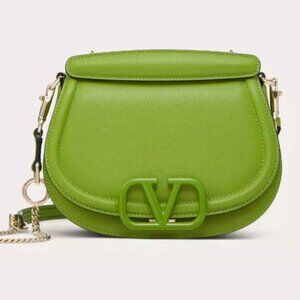 $3,250 Valentino Garavani VSling Shoulder Women Bag Grainy Calfskin CHARTREUSE